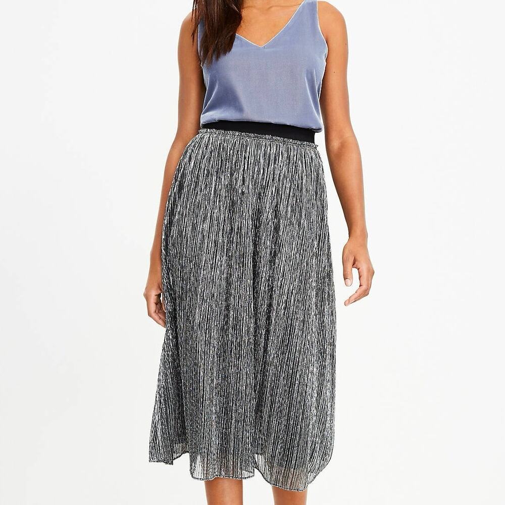 Loft Women’s Velvet‎ Waist Shimmer Crinkle Lurex Metallic Midi Skirt Size Small